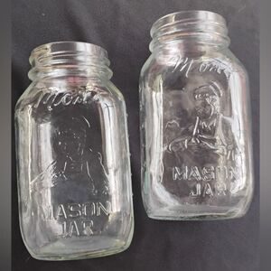 1975 Mom's Mason Jars 2 Clear Glass Canning Quarts Embossed Measurements USA